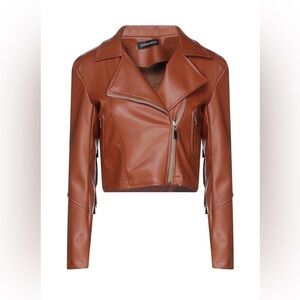 VANESSA SCOTT FAUX LEATHER TASSLE CROPPED JACKET Size: L  Rust
